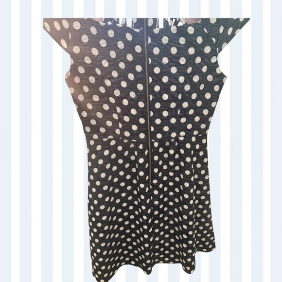 Anthropologie Maeve Black Cream Pok-a-dot Fit and Flare Dress. 4 - Picture 10 of 12